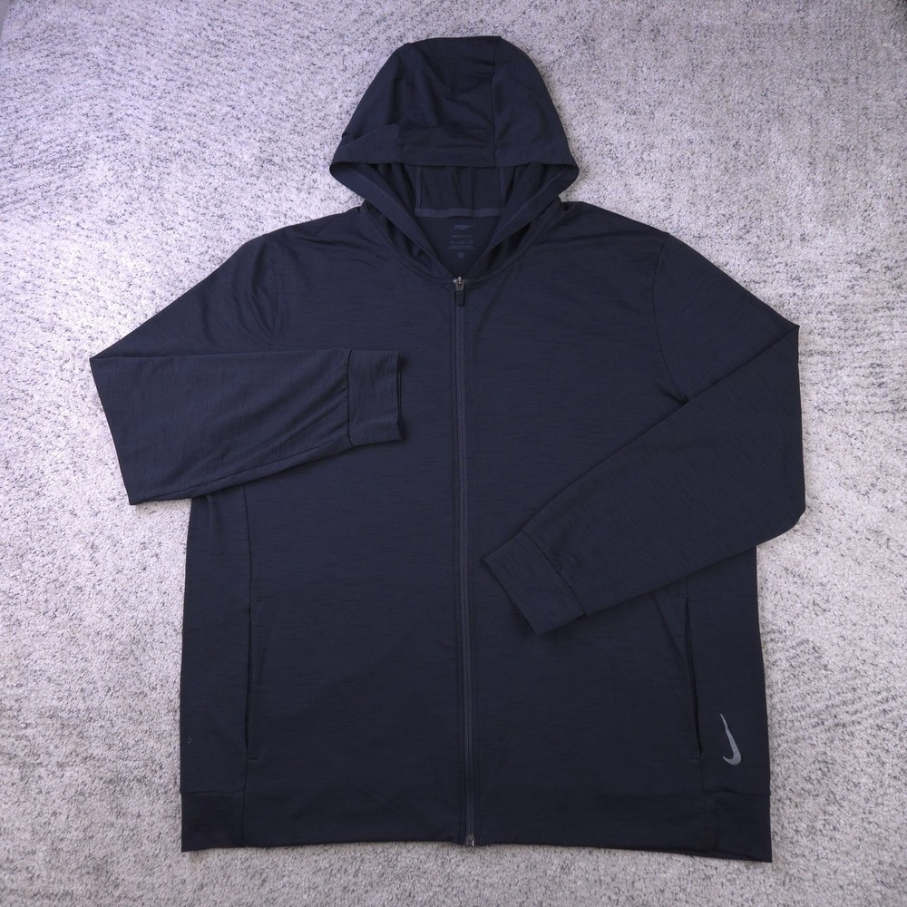 Nike Yoga Hoodie Mens XL Full Zip Jacket Hooded Dri Fit Logo Black Stretch GUC